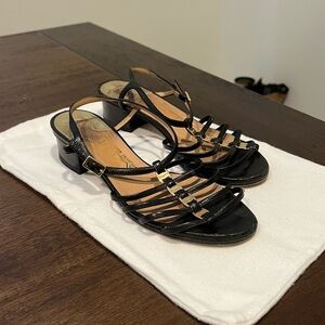 Salvatore Ferragamo Black Strappy Sandals Low Heel Size 6 Made in Italy